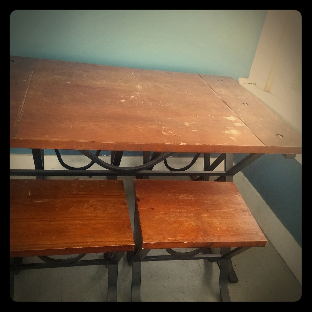 Barn style table with 4 bench seats